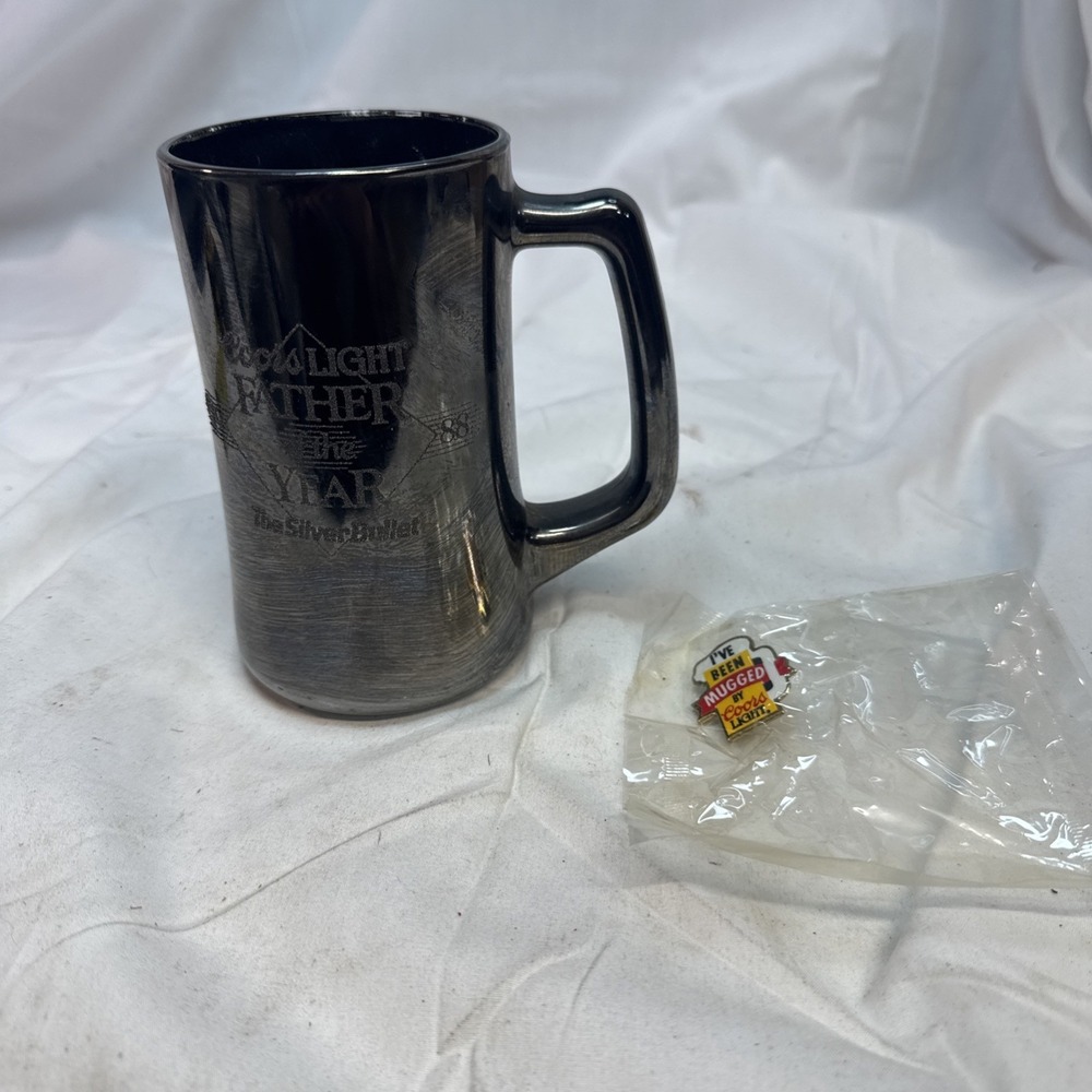 Coors Light Father of the Year‎ The Silver Bullet mug stein tankard glass 1988 +
